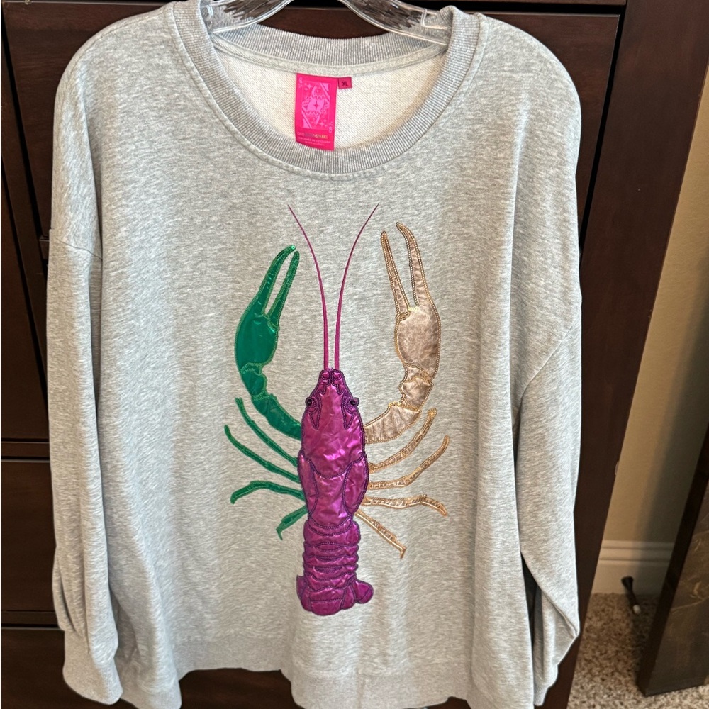 QUEEN OF SPARKLES Grey Mardi Gras Crawfish Sweatshirt